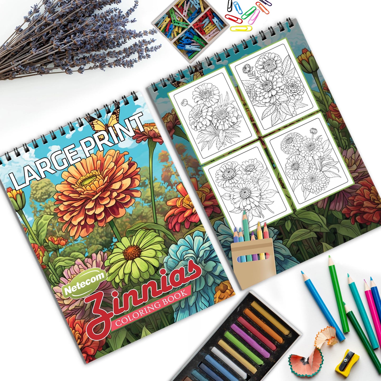 Large Print Zinnias Spiral Bound Coloring Book, Bold and Beautiful Zinnias in Large Print, Great for Easy and Vibrant Floral Art Enjoyment