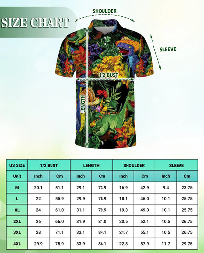 Funny Dinosaur Hawaiian 3D Polo Shirt for Men | Netecom