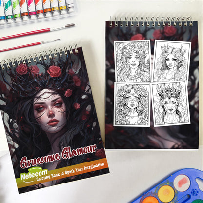 Gruesome Glamour Spiral Bound Coloring Book, Embrace the Elegance of the Gruesome with 30 Gruesome Glamour Coloring Pages, Offering a Captivating and Spooky Coloring Experience