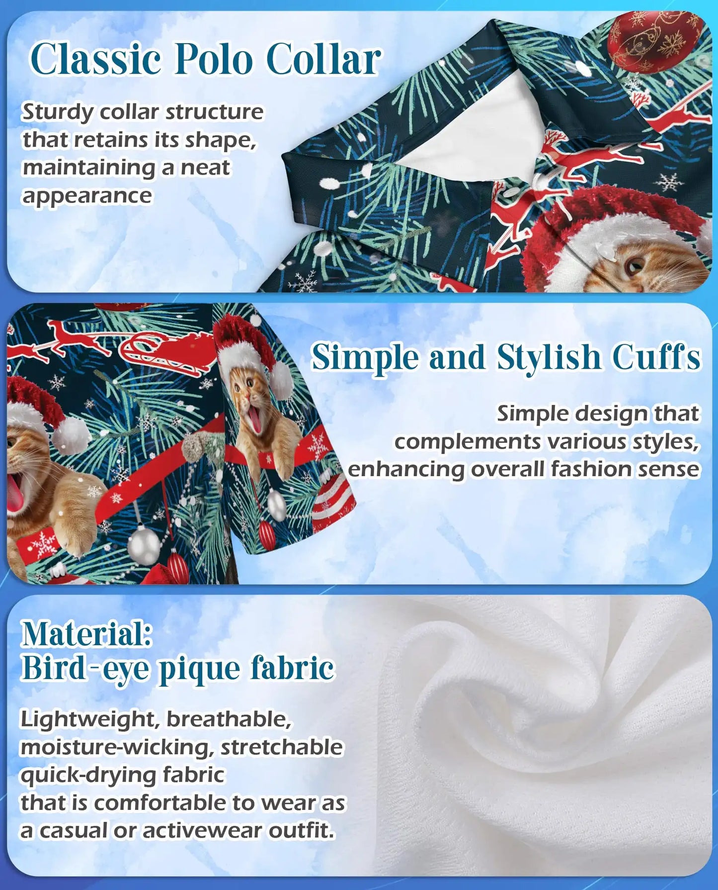 Christmas Cat Polo Shirt - Funny Holiday Kitty Style | Netecom