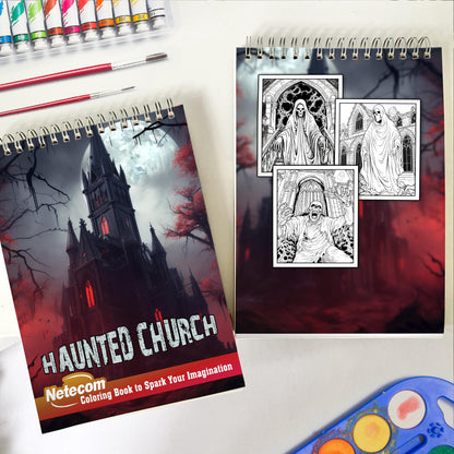 Haunted Church Spiral Bound Coloring Book, Explore 30 Spooky and Haunting Coloring Pages in the Haunted Church Coloring Book