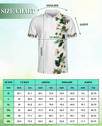 White Tropical Hibiscus 3D Polo Shirt for Men – Elegant Hawaiian Floral Style | Netecom