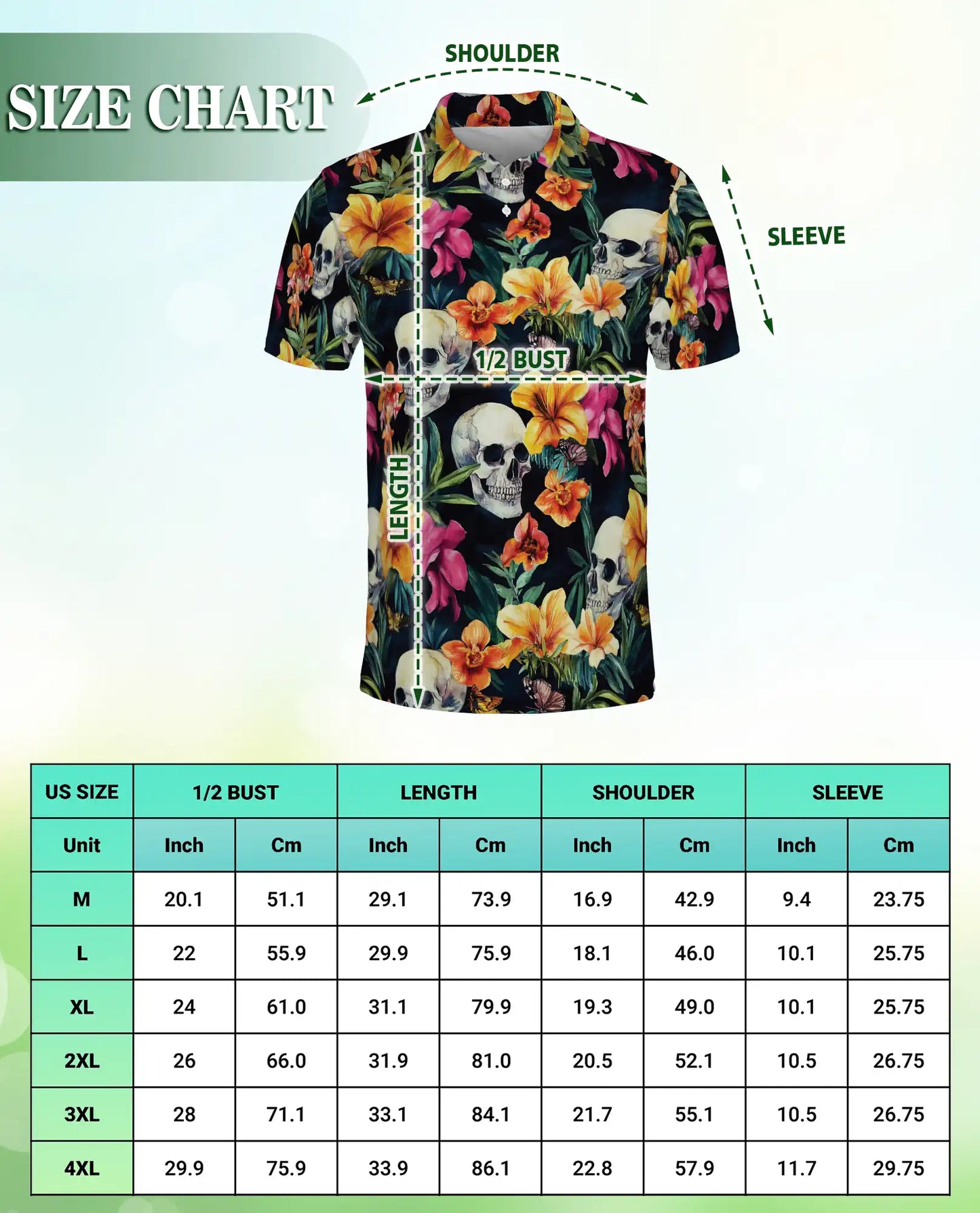 Tropical Skull Floral Polo Shirt -Gothic Botanical Print | Netecom