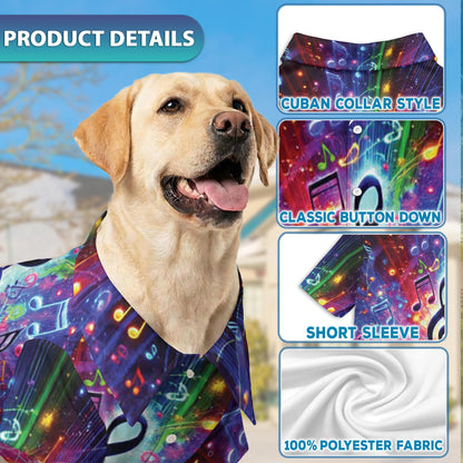 Netecom Matching Colorful Musical Note Aloha Hawaiian Shirt for Dog and Owner, Aloha Summer Shirt, Music Note Print Outfit for Pet and Human, Beach Vacation Casual Wear
