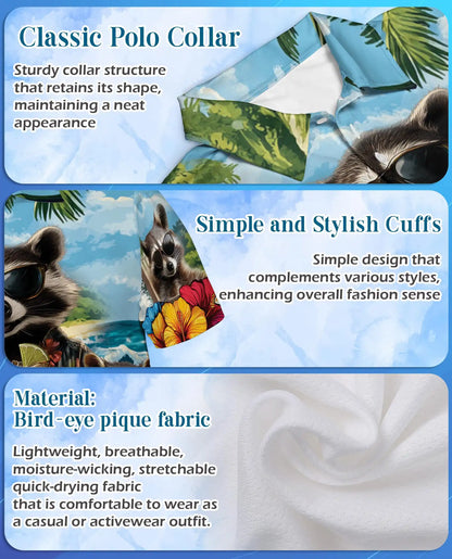 Funny Raccoon Hawaiian Polo Shirt - Tropical Vacation Style | Netecom