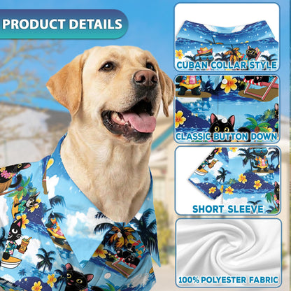 Netecom Matching Black Cat Beach Hawaiian Shirt for Dog and Owner, Aloha Summer Shirt, 3D Cat Print Outfit for Pet and Human, Beach Vacation Casual Wear