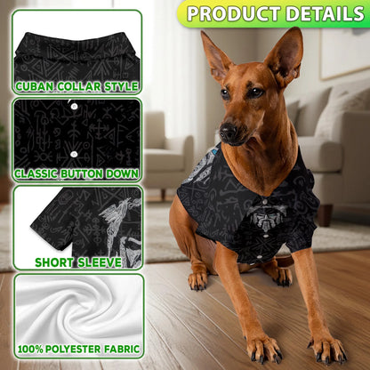 Vintage Viking Odin Fenrir Tattoo Print Hawaii Dog and Owner Matching Button Shirts