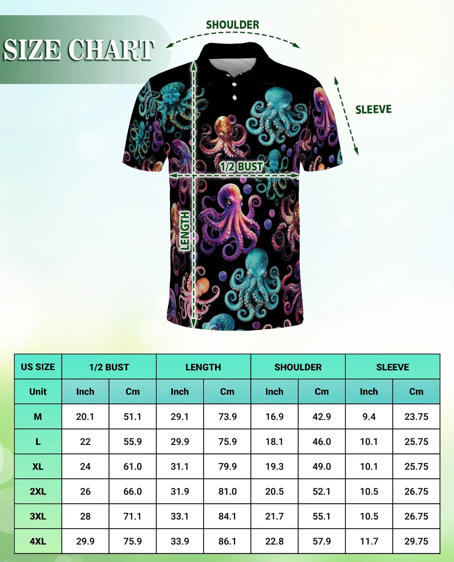 Colorful Octopus Ocean 3D Polo Shirt for Men – Neon Sea Creature Style | Netecom
