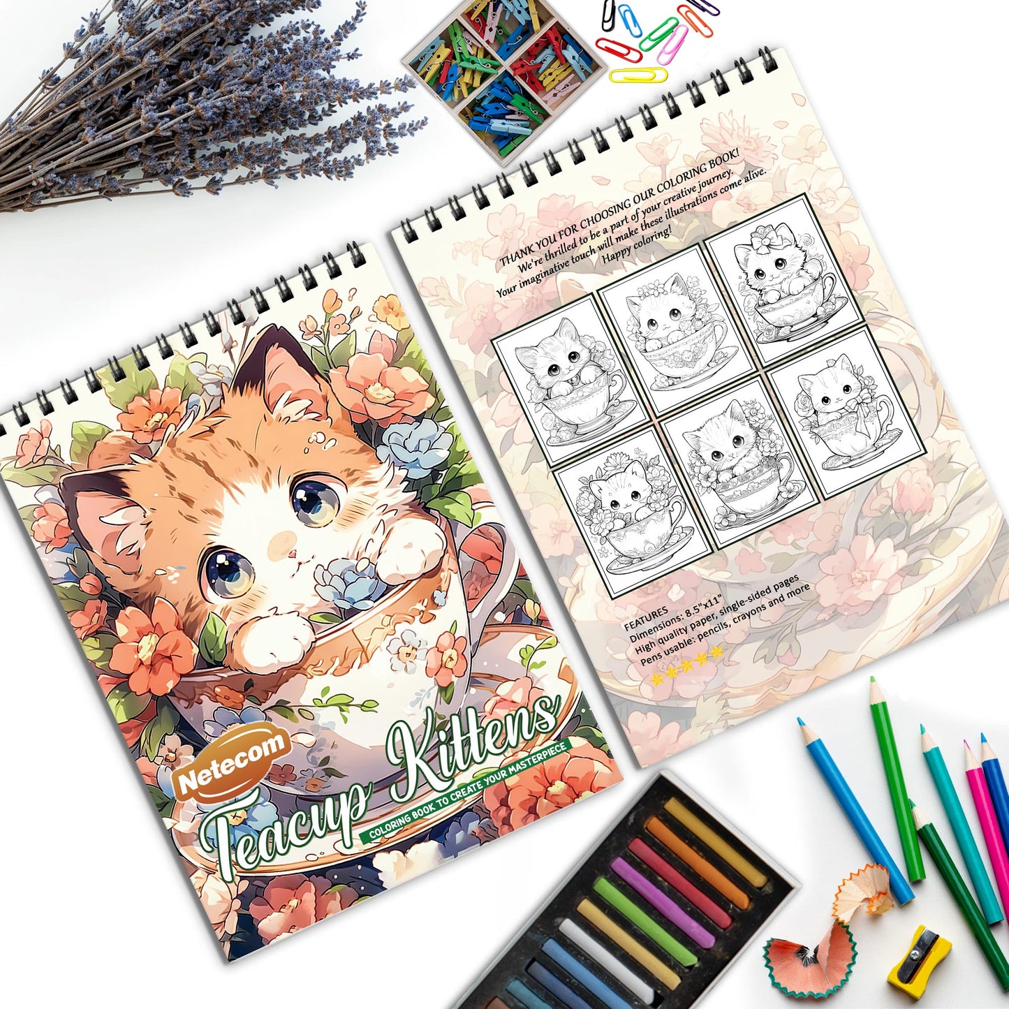 Teacup Kittens Spiral Bound Coloring Book, Adorable Teacup Kittens for a Heartwarming Art Adventure, Great for Cat Lovers and Fans of Cute Animals