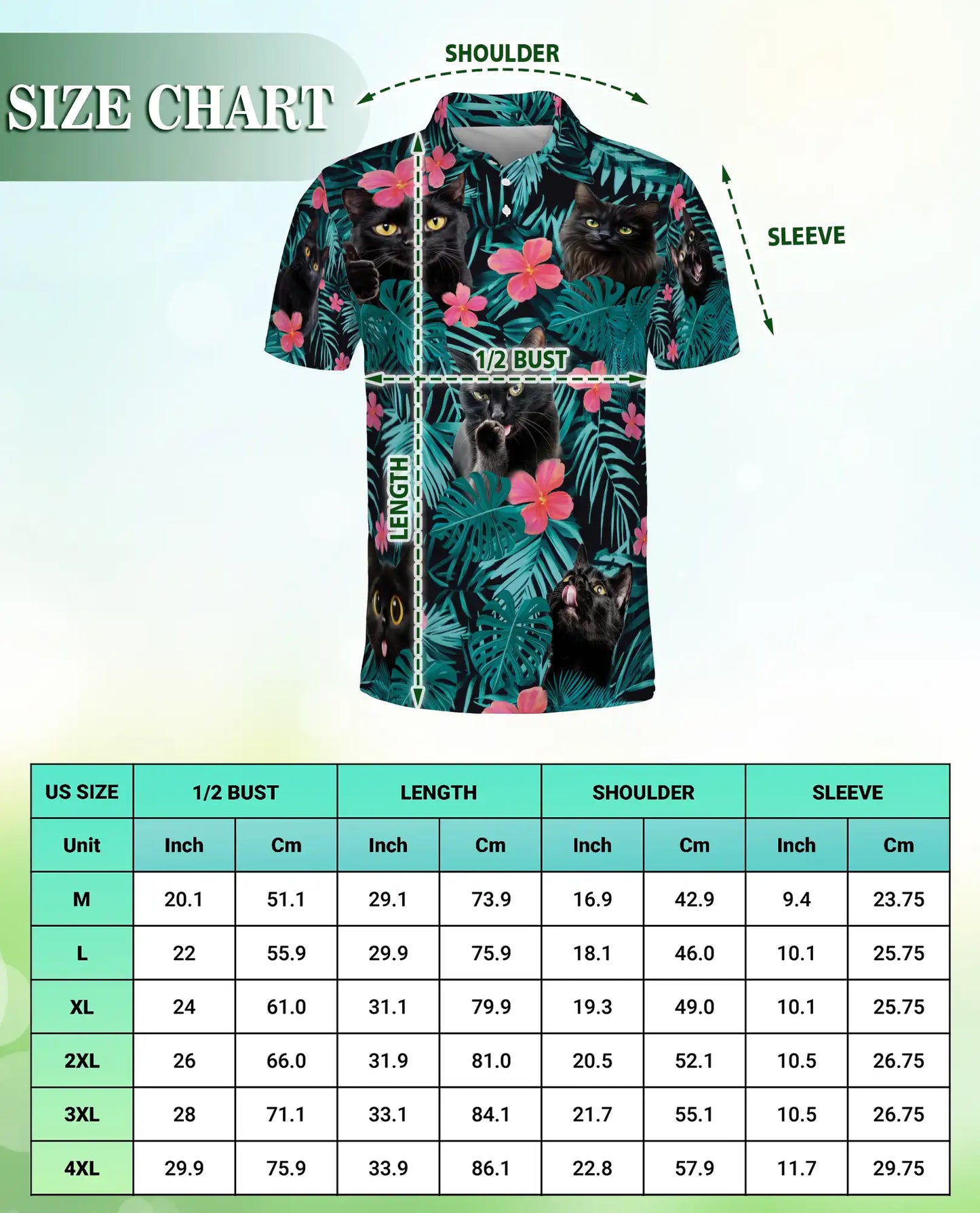 Black Cat Tropical 3D Polo Shirt for Men – Funny Floral Kitty Style | Netecom