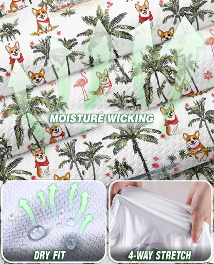 Corgi Palm Tree Pattern Sleeveless Polo Shirt for Women – Tropical Dog Style | Netecom