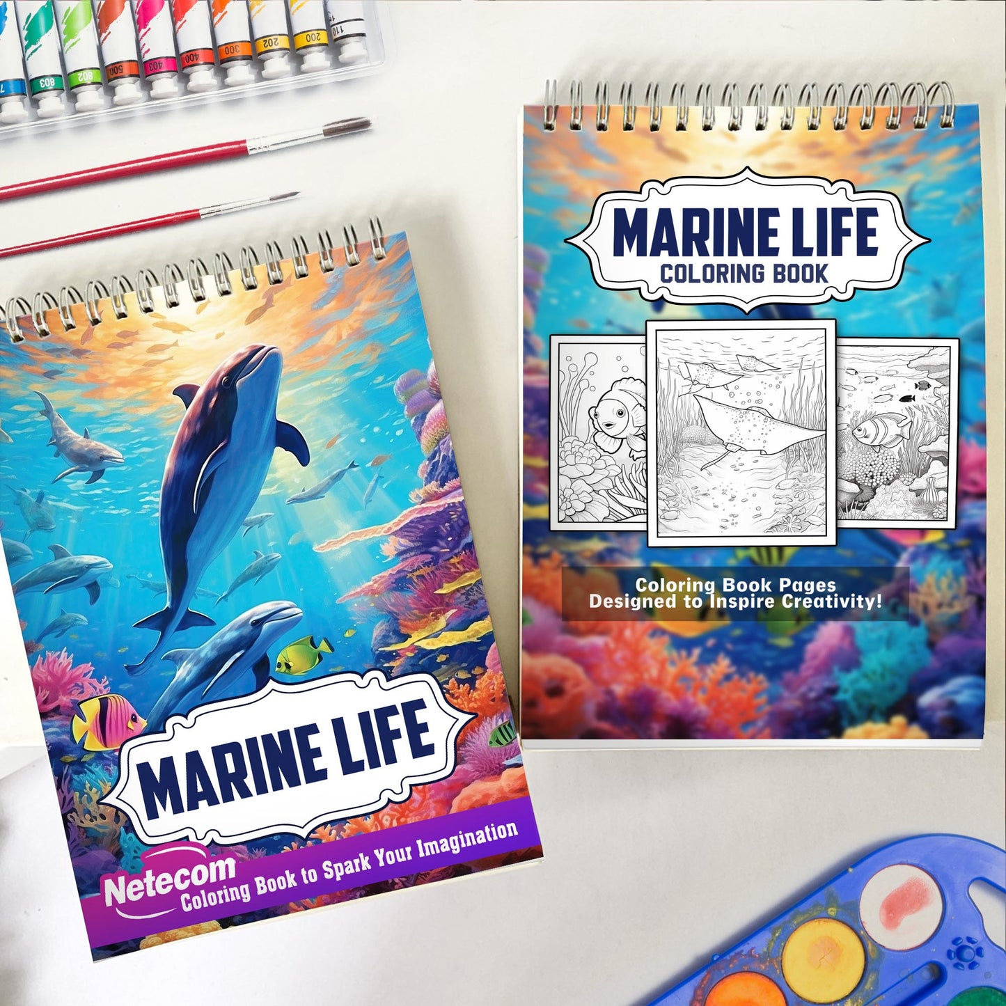 Marine Life Spiral Bound Coloring Book, Discover the Under The Sea with 30 Pages of Intricate Coloring Artwork, Celebrating Marine Life in all its Splendor