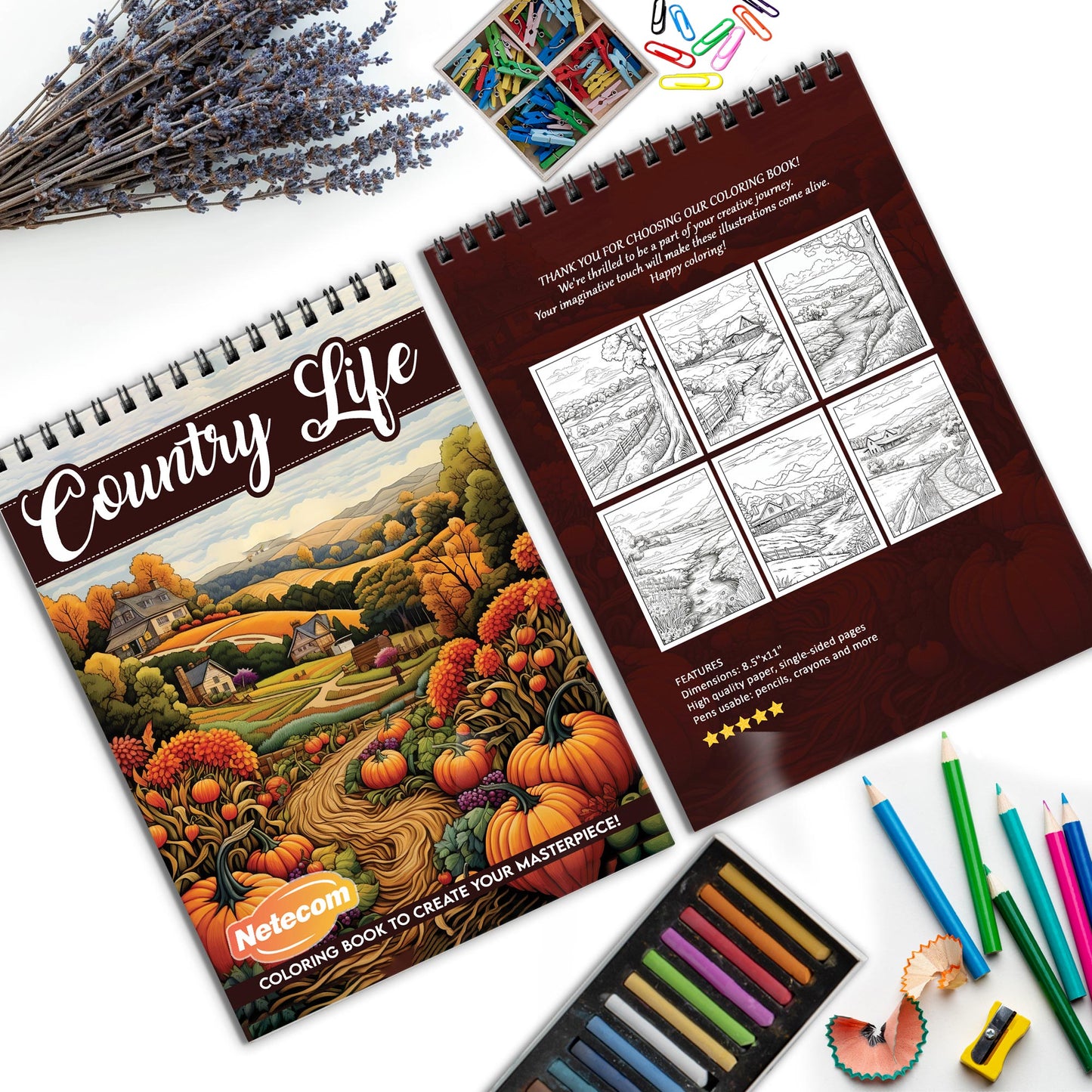 Country Life Spiral Bound Coloring Book, Idyllic Country Life Illustrations for a Peaceful Coloring Experience, Perfect for Rural Beauty Admirers