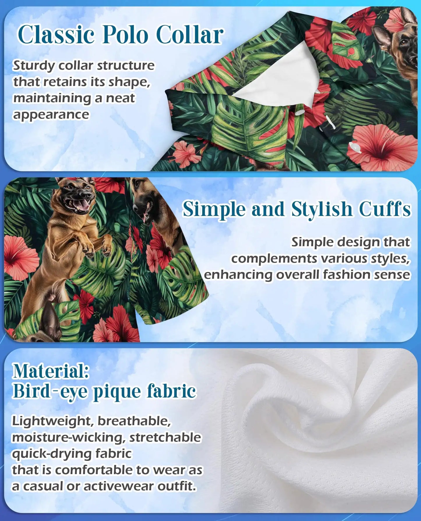 Belgian Malinois Tropical Polo Shirt - Hawaiian Dog Lover Floral Design | Netecom