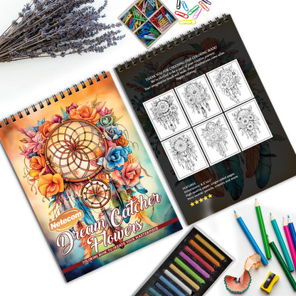 Dreamcatcher Flowers Spiral Bound Coloring Book, Dreamy Dreamcatcher and Flower Designs, Perfect for a Peaceful and Mystical Artistic Escape