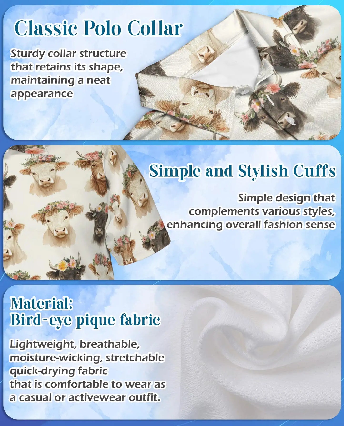 Floral Cow Polo Shirt for Men – Farmhouse Animal Style | Netecom
