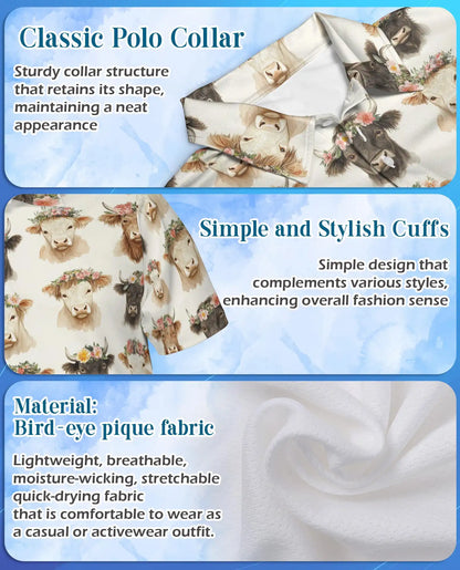 Floral Cow Polo Shirt for Men – Farmhouse Animal Style | Netecom