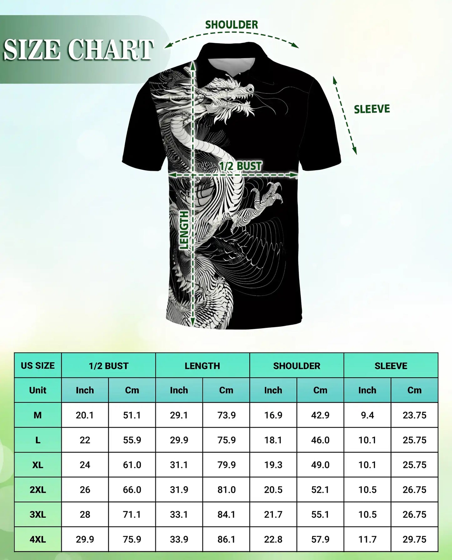 Black White Dragon 3D Polo Shirt for Men – Asian Fantasy Art Style | Netecom