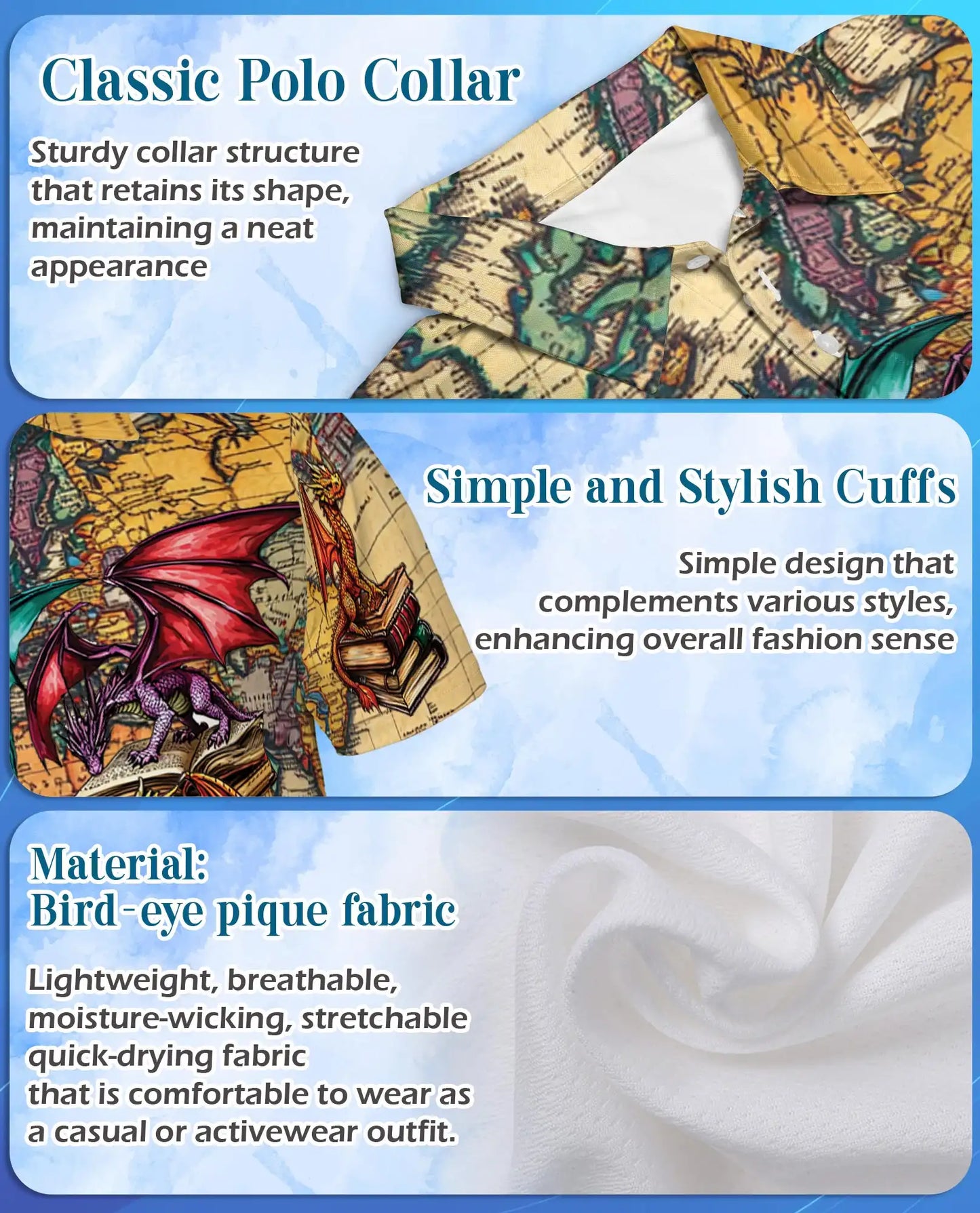Dragon Library Polo Shirt - Fantasy Book Lover Style | Netecom
