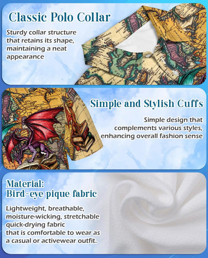 Dragon Library Polo Shirt - Fantasy Book Lover Style | Netecom