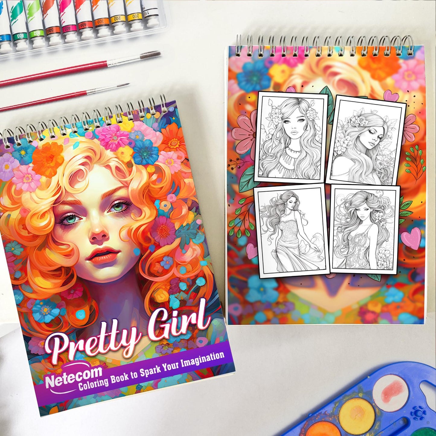 Pretty Girl Spiral Bound Coloring Book, Coloring Pages for Woman Featuring Beautiful Illustration of Girl, Hairstyles,... for Relaxation and Stress Relief