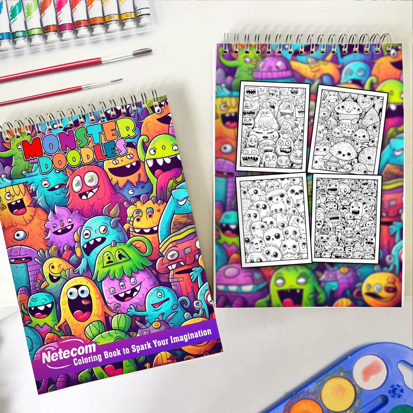 Monster Doodles Spiral Bound Coloring Book, Enjoy 30 Playful Monster Doodles Coloring Pages for Kids and Adults to Create Colorful Monstrous Characters