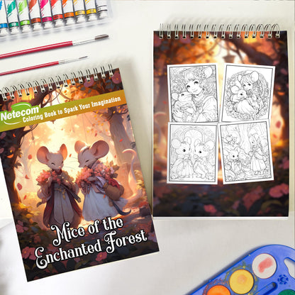 Mice of the Enchanted Forest Spiral Bound Coloring Book, Embark on a Coloring Journey with 30 Enchanting Pages, Where the Enchanted Forest's Mice Come to Life.