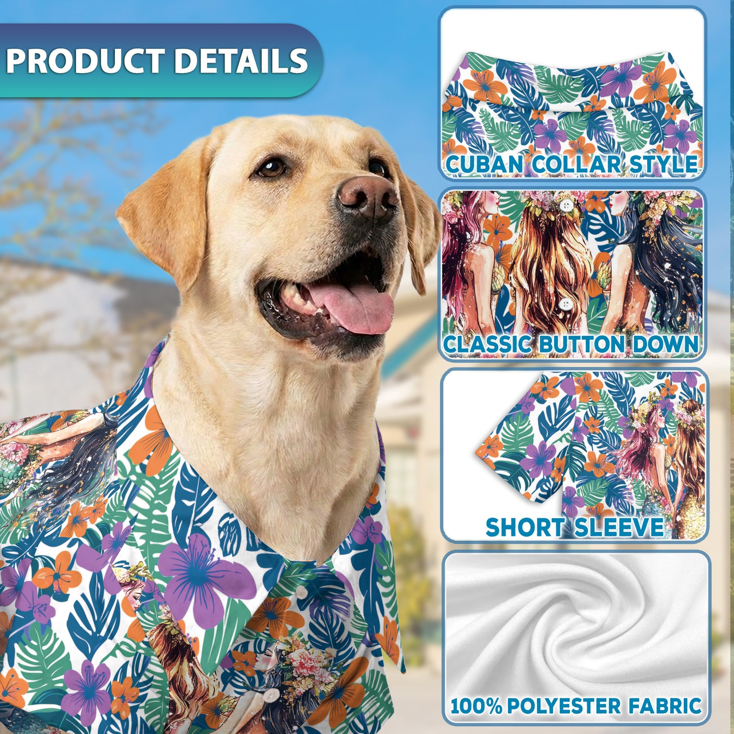 Netecom Matching Mermaid Aloha Hawaiian Shirt for Dog and Owner, Ocean Theme Summer Button Down Shirt, Cute Pet and Human Matching Look, Relaxed Beach Vacation Casual Wear
