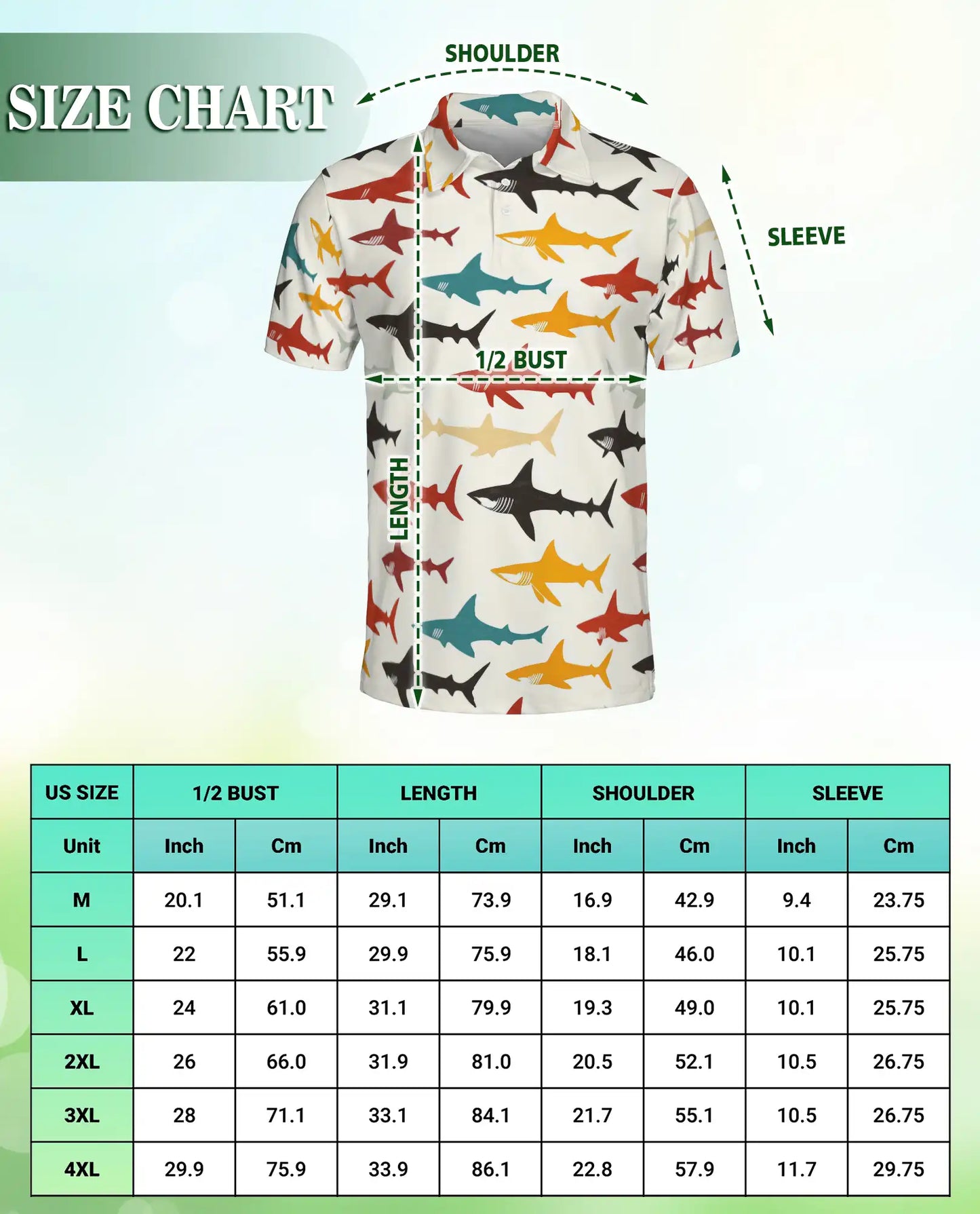Colorful Shark Pattern 3D Polo Shirt for Men – Ocean Marine Style | Netecom