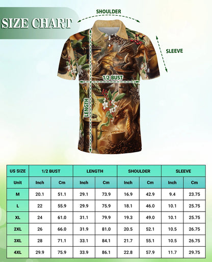 Dragon Coffee 3D Polo Shirt for Men – Fantasy Espresso Art Style | Netecom