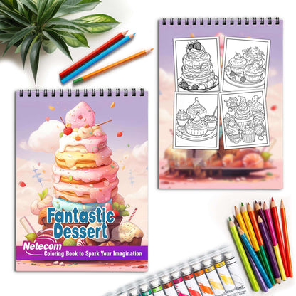 Fantastic Dessert Spiral Bound Coloring Book, Indulge in Your Imagination with 30 Enchanting Coloring Pages, Exploring the World of Fantastic Desserts