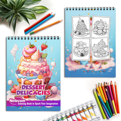 Dessert Delicacies Spiral Bound Coloring Book, Indulge in Your Imagination with 30 Enchanting Coloring Pages, Exploring the World of Dessert Delicacies