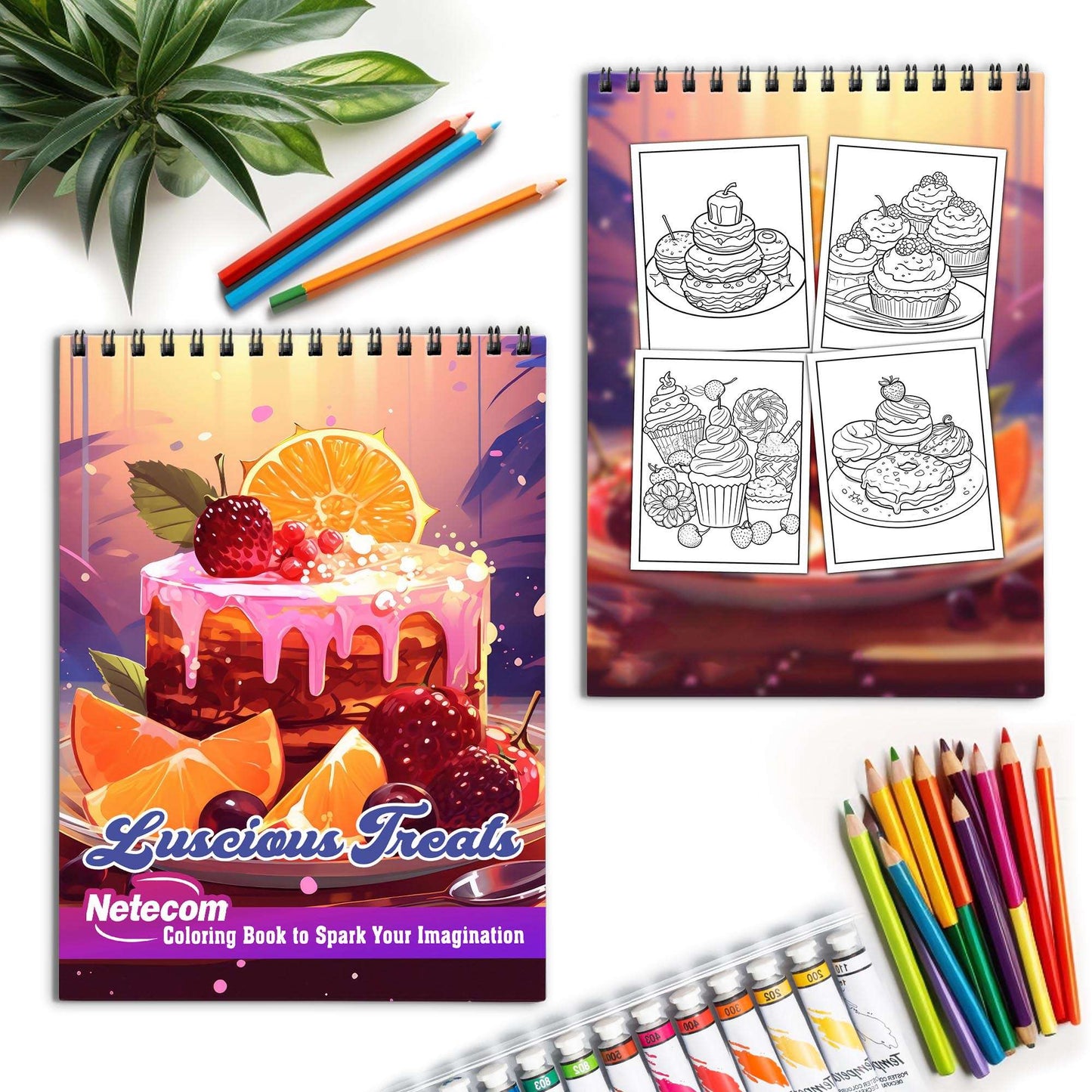 Luscious Treats Spiral Bound Coloring Book, Celebrate the Art of Baking with 30 Captivating Coloring Pages, Offering an Artistic and Flavorful Experience