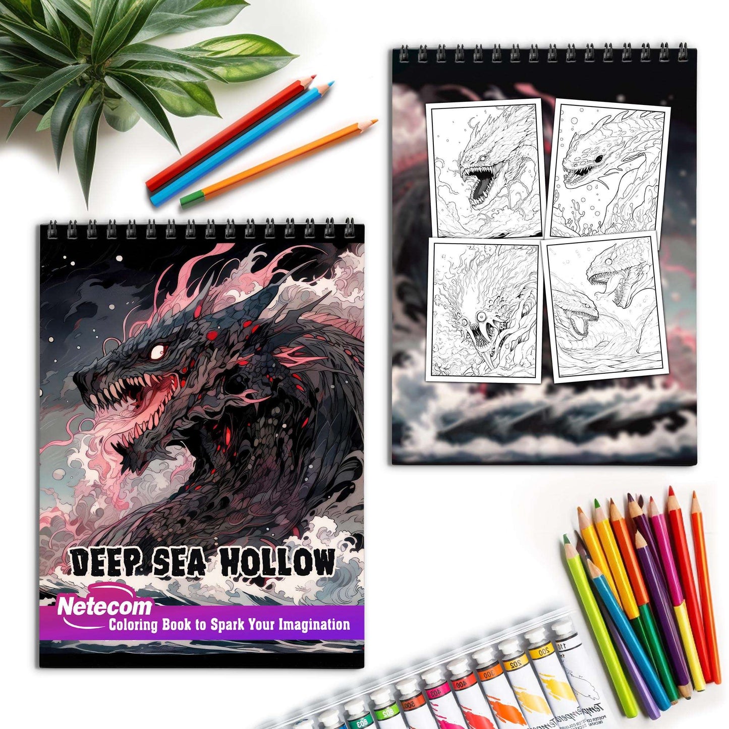 Deep Sea Hollow Spiral Bound Coloring Book, Indulge in 30 Dazzling Coloring Pages, Fostering Focus and Creativity as You Uncover the Mysteries Below the Waves