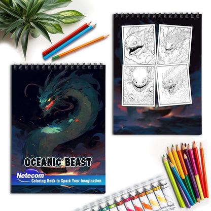 Oceanic Beast Spiral Bound Coloring Book, Indulge in 30 Dazzling Coloring Pages, Fostering Focus and Creativity as You Confront the Terrifying Creatures of the Deep