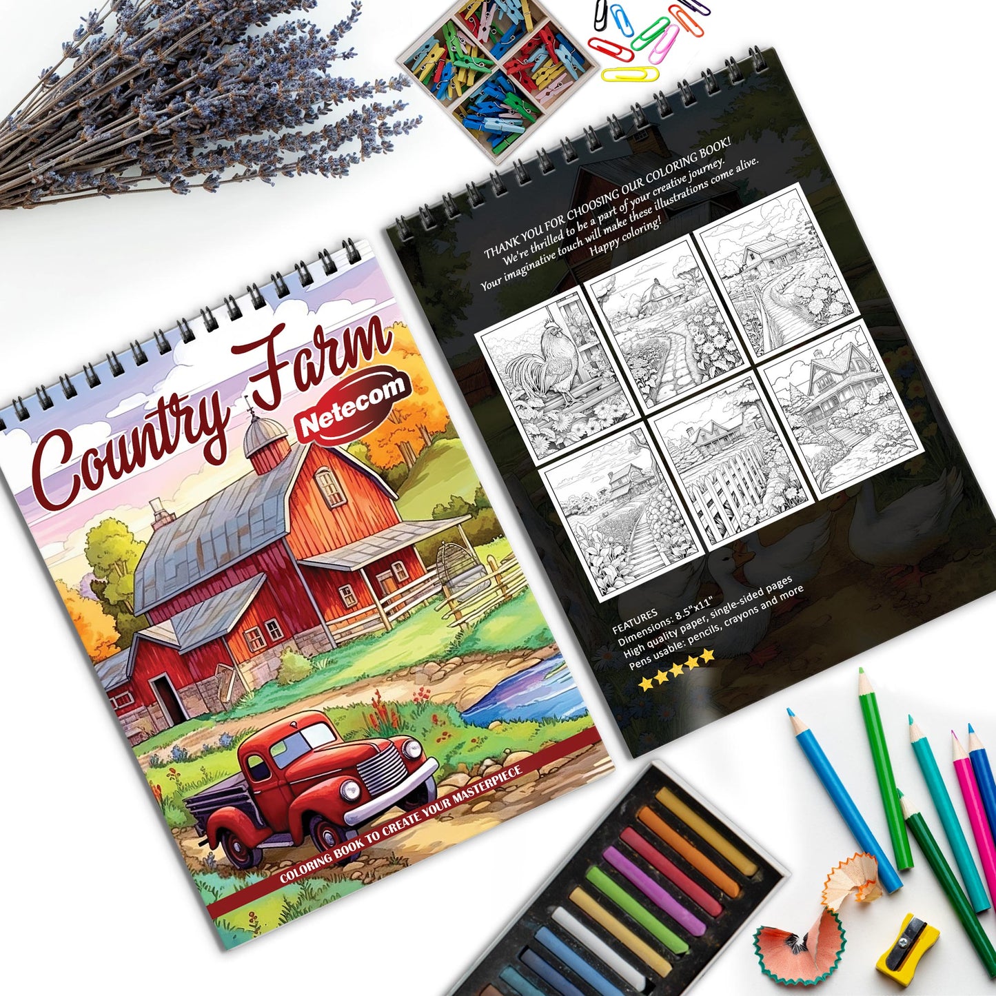 Country Farm Spiral Bound Coloring Book, Rustic Farm Scenes for a Relaxing Country Escape, Ideal for Those Seeking Rural Charm and Peaceful Art