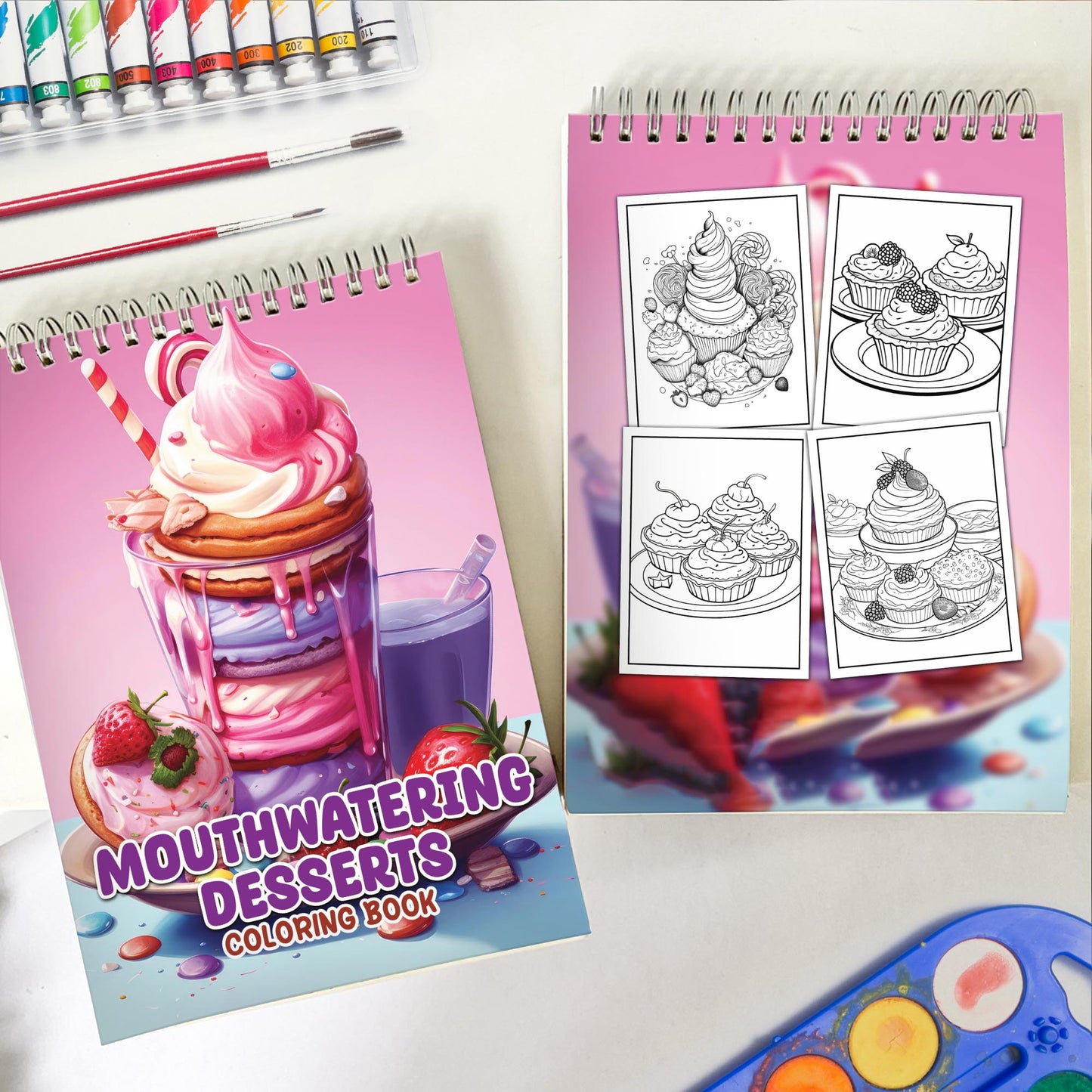 Mouthwatering Desserts Spiral Bound Coloring Book, Celebrate the Art of Baking with 30 Captivating Coloring Pages, Offering an Artistic and Flavorful Experience