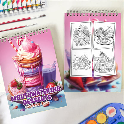 Mouthwatering Desserts Spiral Bound Coloring Book, Celebrate the Art of Baking with 30 Captivating Coloring Pages, Offering an Artistic and Flavorful Experience