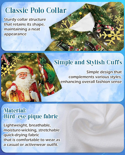 Christmas Train Santa 3D Polo Shirt for Men – Vintage Holiday Winter Style | Netecom