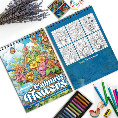 Calming Flowers Spiral Bound Coloring Book, Tranquil Floral Designs for a Relaxing and Soothing Experience, Ideal for Those Seeking Peaceful Art