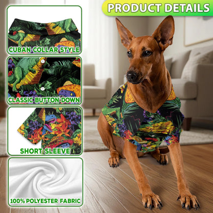 Fun Taco Dinosaur T Rex Flower Print Hawaii Dog and Owner Matching Button Shirts