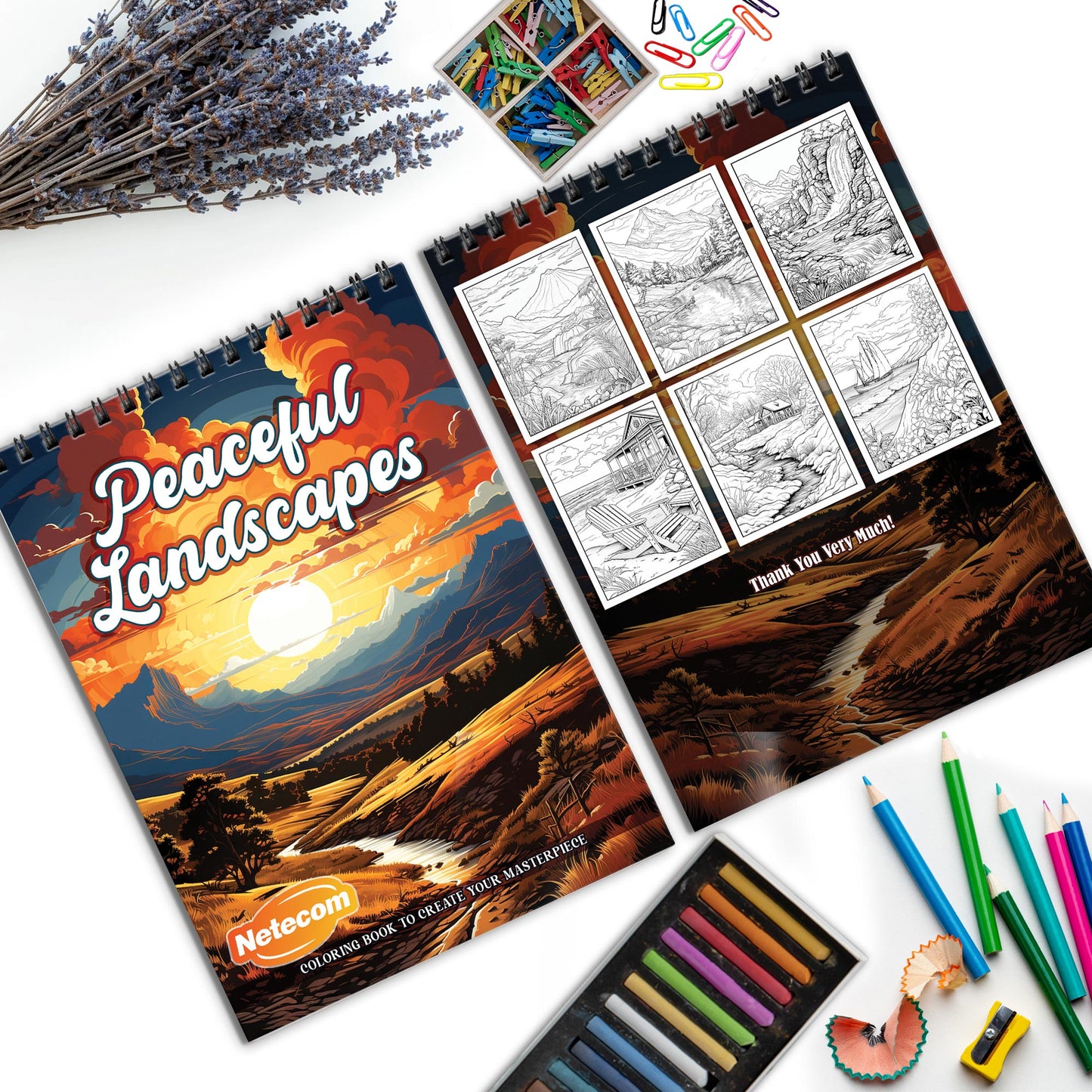 Peaceful Landscapes Spiral Bound Coloring Book, Serene Landscapes for Calming the Mind, Great for Nature Lovers Seeking Stress Relief through Art