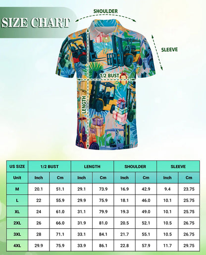 Forklift Tropical Warehouse 3D Polo Shirt for Men – Funny Logistics Worker Style | Netecom