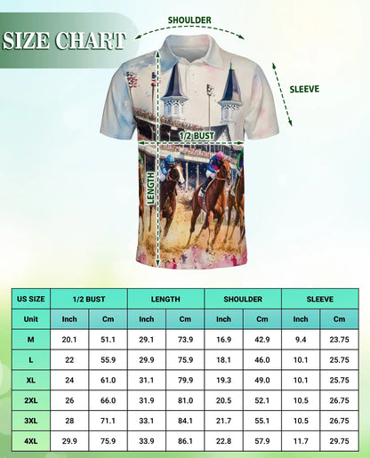 Horse Racing Polo Shirt-Equestrian Jockey Track Print | Netecom