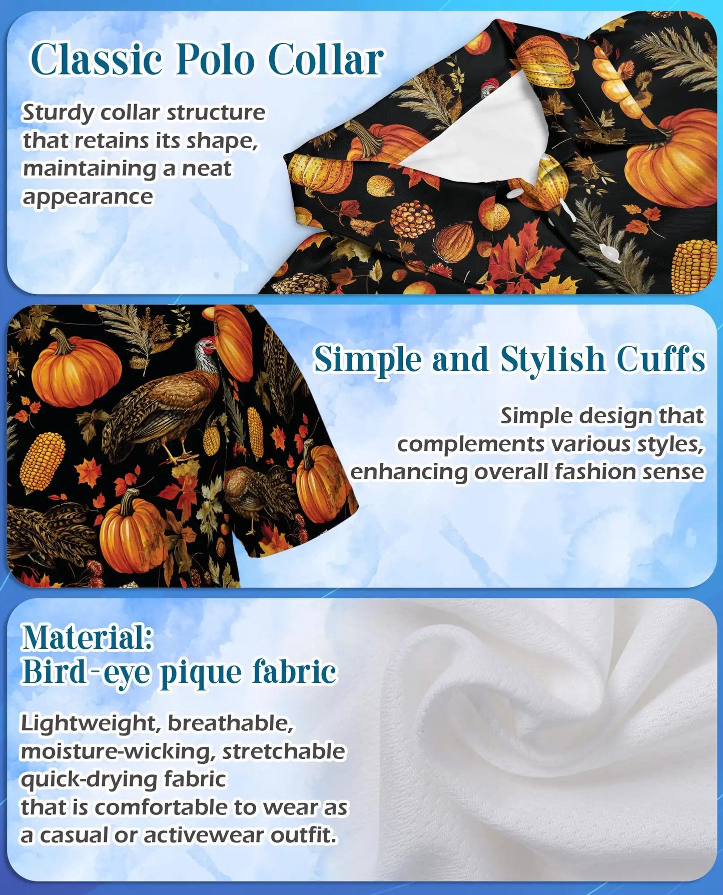 Autumn Turkey Harvest 3D Polo Shirt for Men – Rustic Thanksgiving Farm Style | Netecom