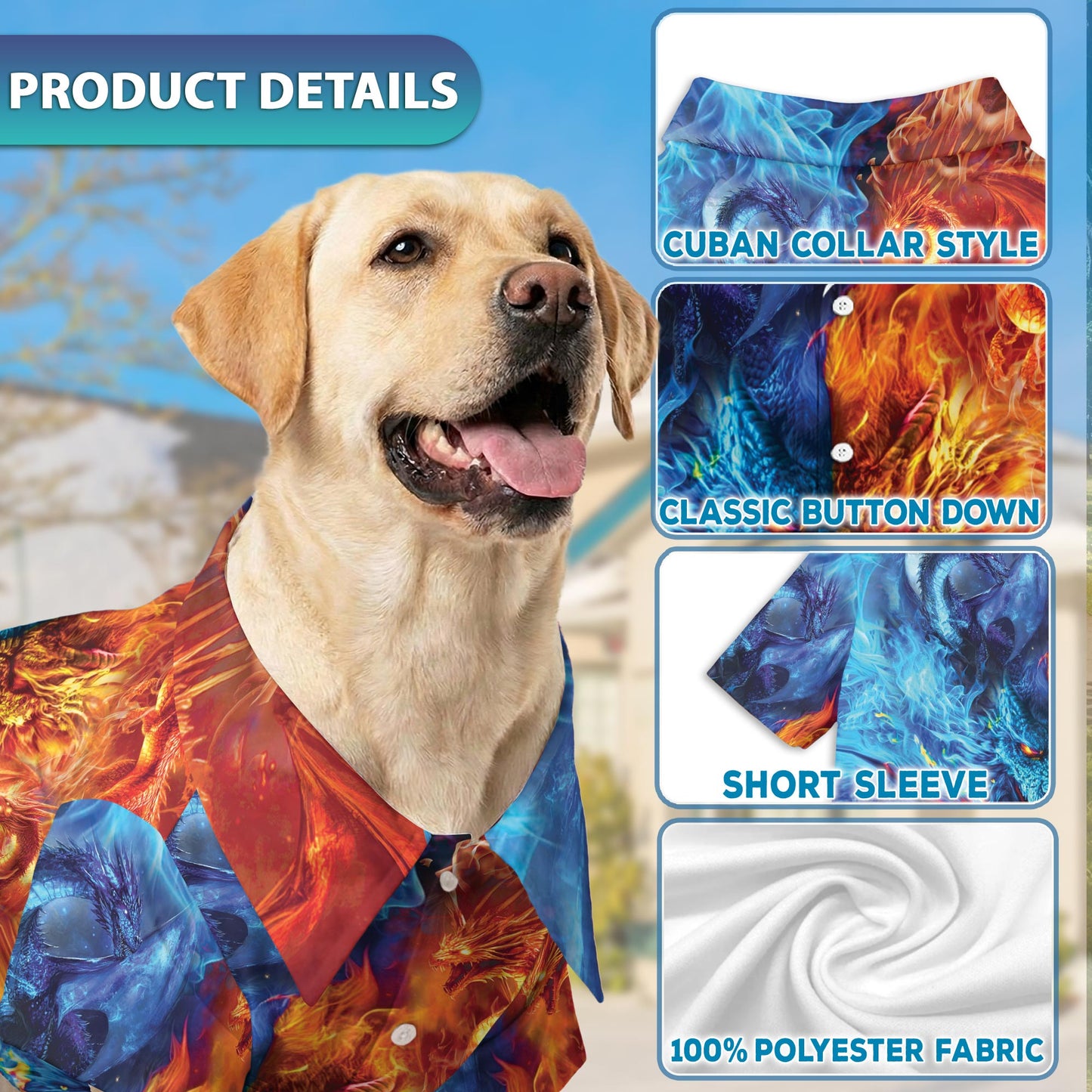 Netecom Matching Fire Dragon Aloha Hawaiian Shirt for Dog and Owner, Aloha Summer Shirt, Dragon Print Outfit for Pet and Human, Beach Vacation Casual Wear