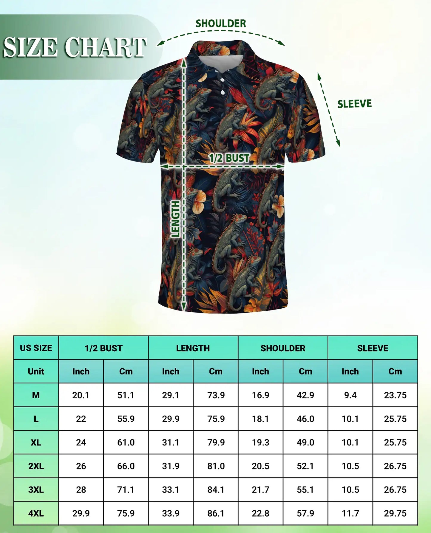 Iguana Tropical 3D Polo Shirt for Men – Reptile Jungle Floral Style | Netecom