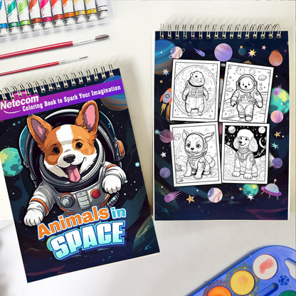 Animal In Space Spiral Bound Coloring Book, Unleash Your Creative Orbit with 30 Animals in Interplanetary Space