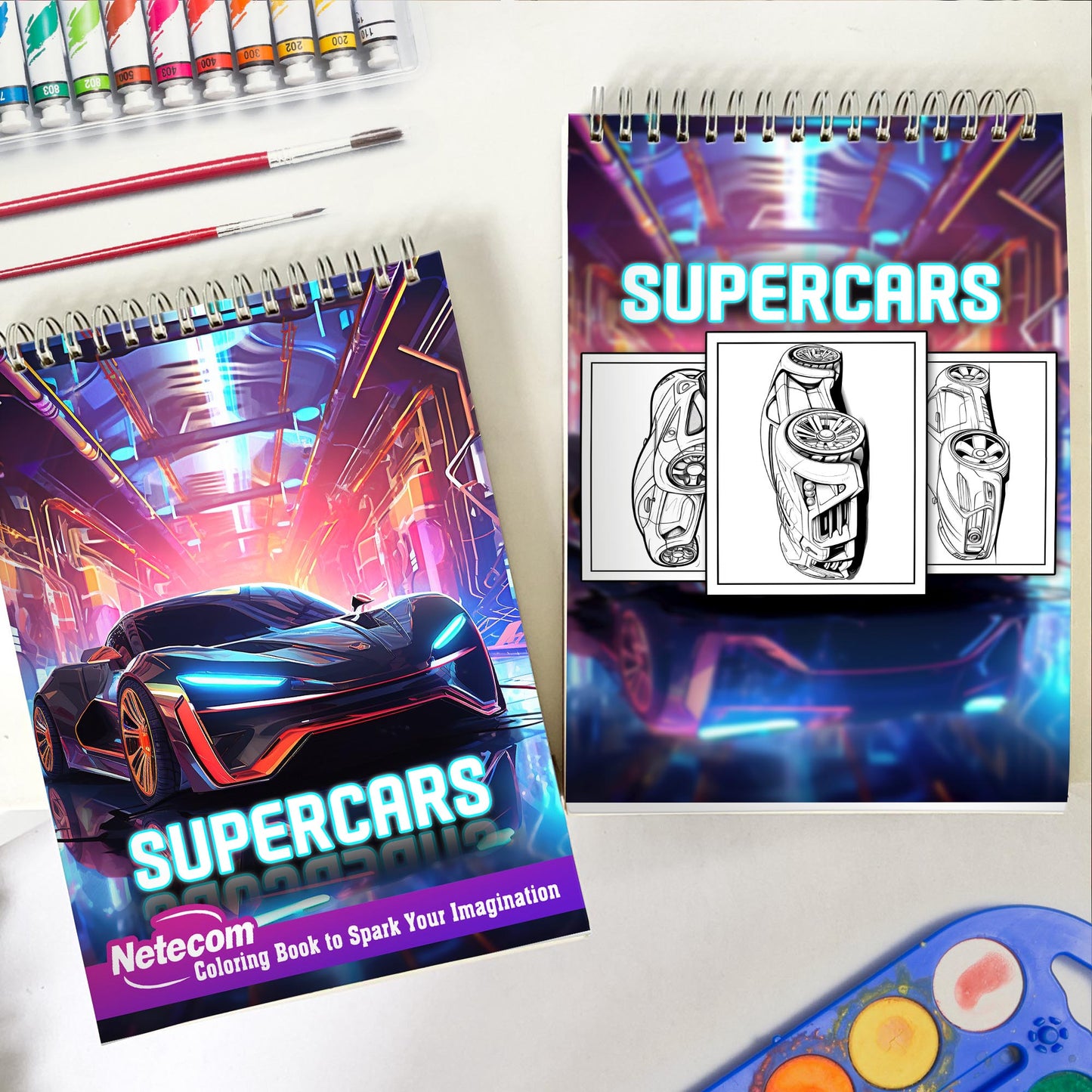 Supercars Spiral Bound Coloring Book, Unleash Your Creativity with 30 Thrilling Coloring Pages of Supercars