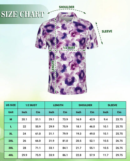 Purple Orchid Floral Polo Shirt for Men-Tropical Flower Botanical Summer | Netecom